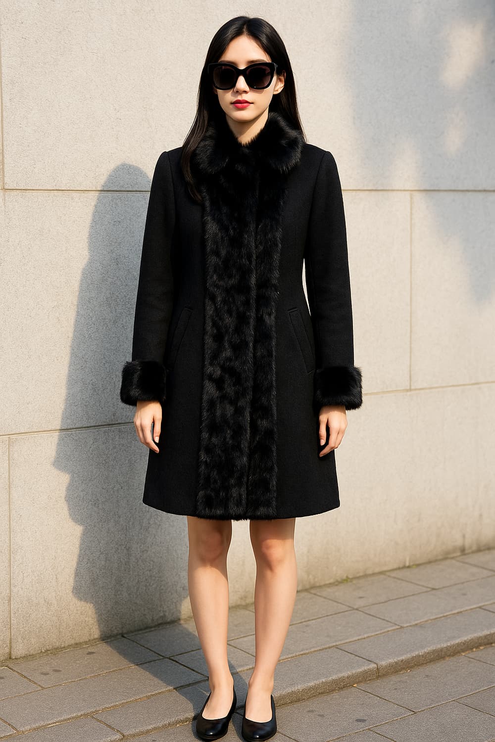 유로 모피 블랙 알카파/모 혼방 밍크 트리밍 코트 상품이미지1