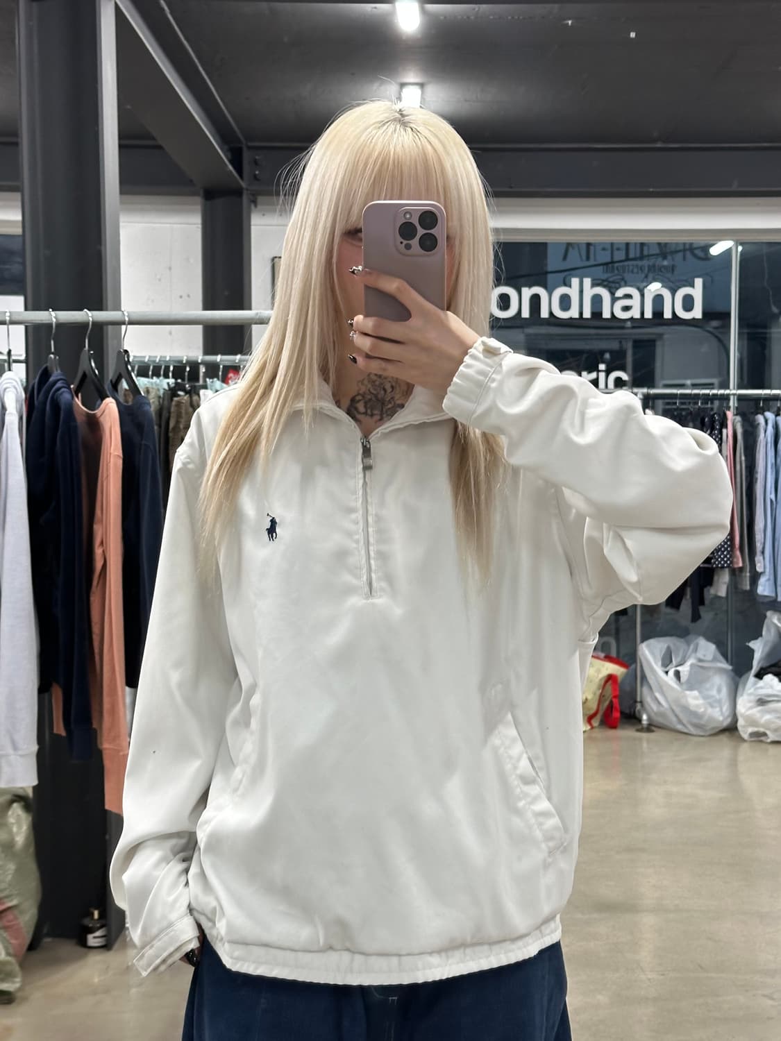 폴로 랄프로렌 폴리쉘 아노락 화이트 반집업 상품이미지1