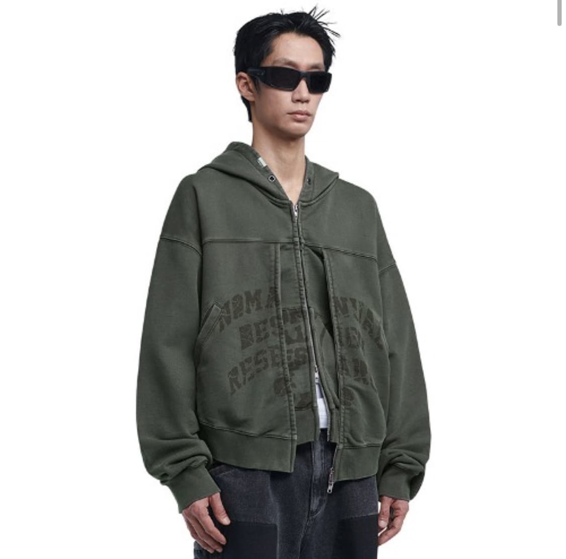 노매뉴얼 nomanual OVERDYED 레이어드 후드집업 카키 상품이미지1