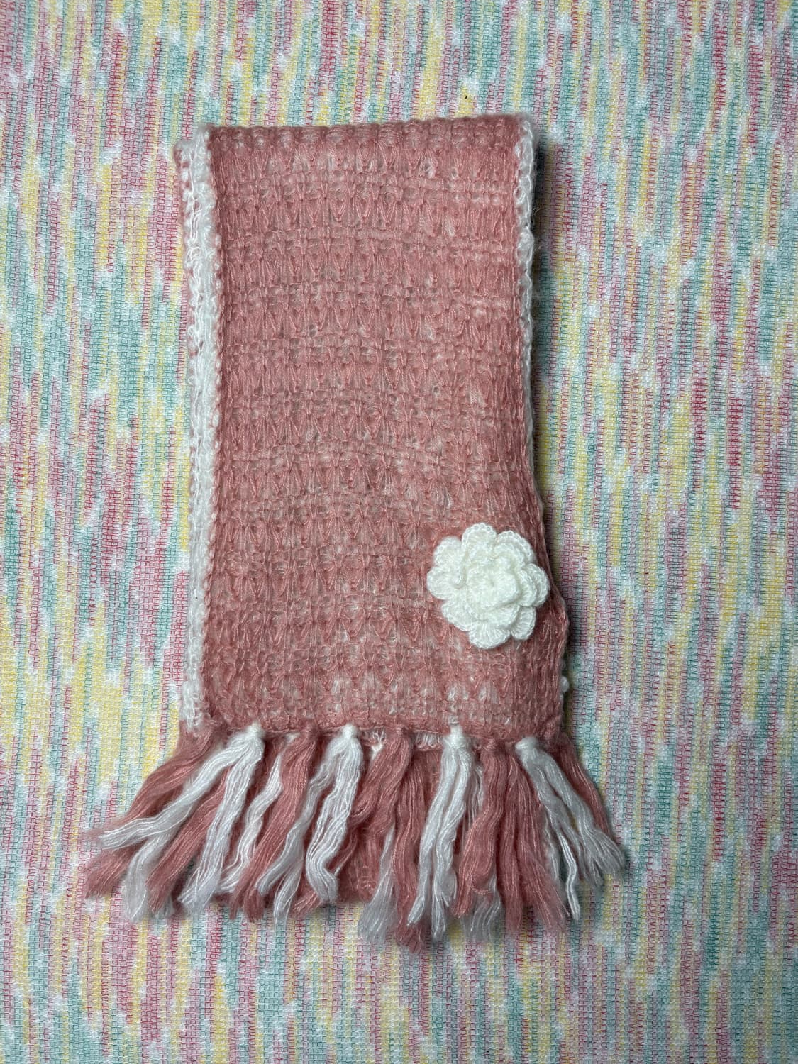 코랄 핑크 플라워 뜨개 머플러 상품이미지6