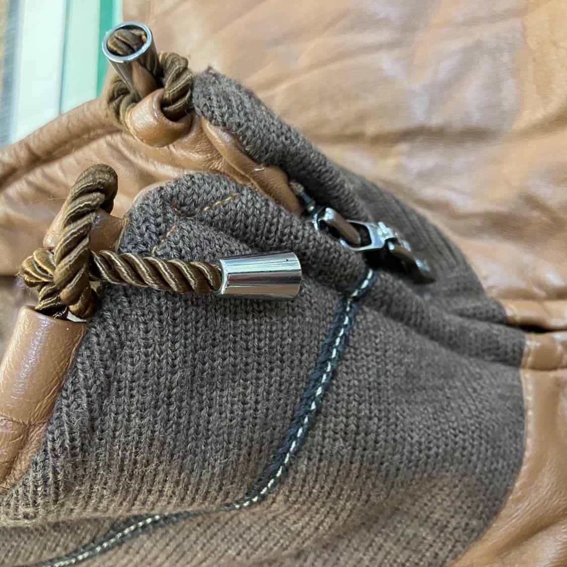 발망 브라운 양가죽 울 배색 하이넥 자켓 XL 상품이미지6