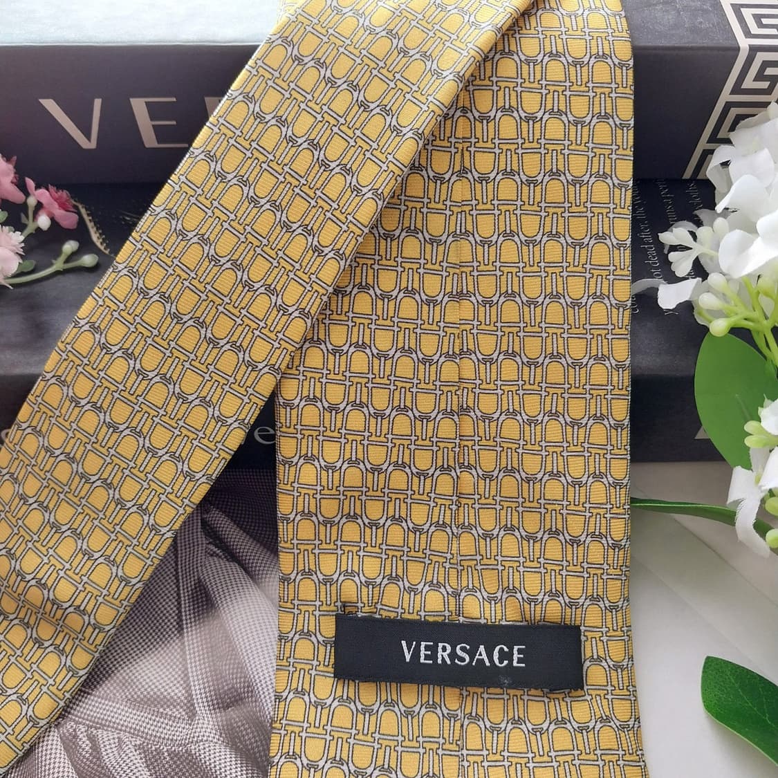 베르사체 실크 머스타드 패턴 넥타이 8.5cm A+등급 K1968 상품이미지7