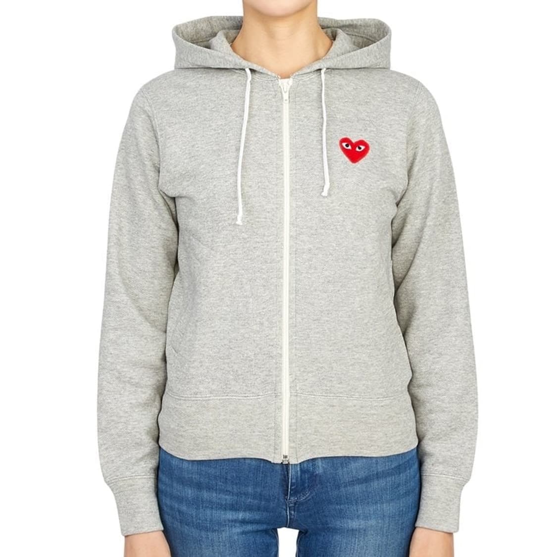 꼼데가르송 레드와펜 여성 후드집업 연그레이 백프린트5하트로고코튼슬리브회색 상품이미지4