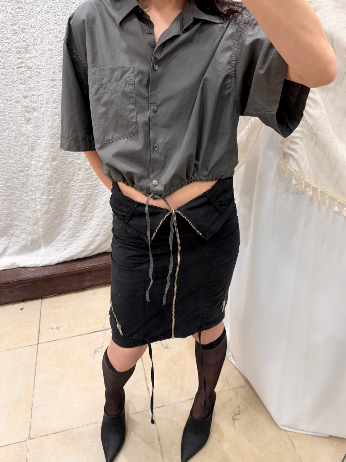 string charcoal cropped shirts 상품이미지6