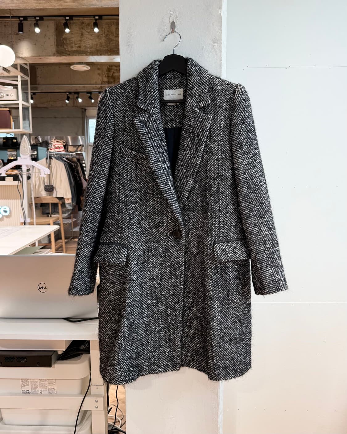 이자벨마랑 블랙 멀티울 헤링본 코트  상품이미지2
