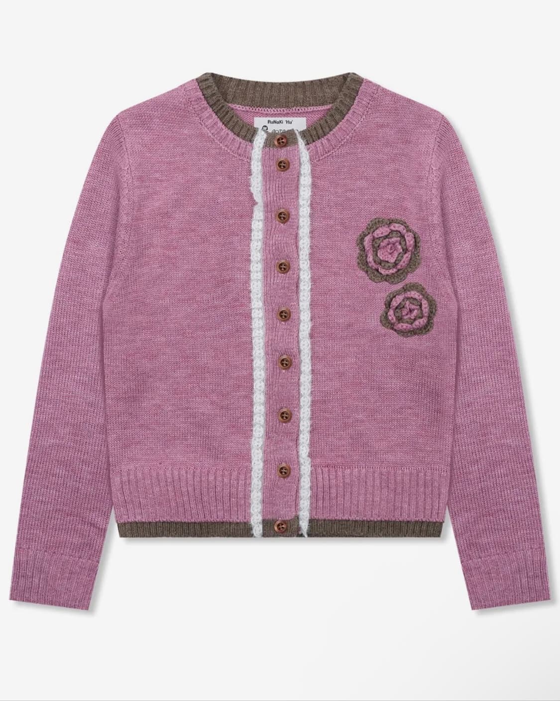 루나키후 복숭아 꽃 크로셰 배색 니트 가디건 상품이미지1