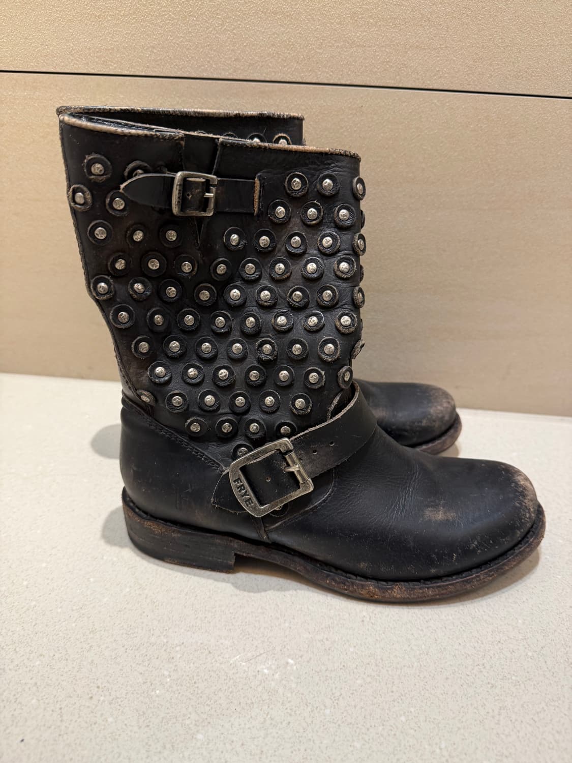 FRYE 프라이 블랙 스터드 부츠 6.5 앵클부츠 바이커 미들부츠 디젤 상품이미지4