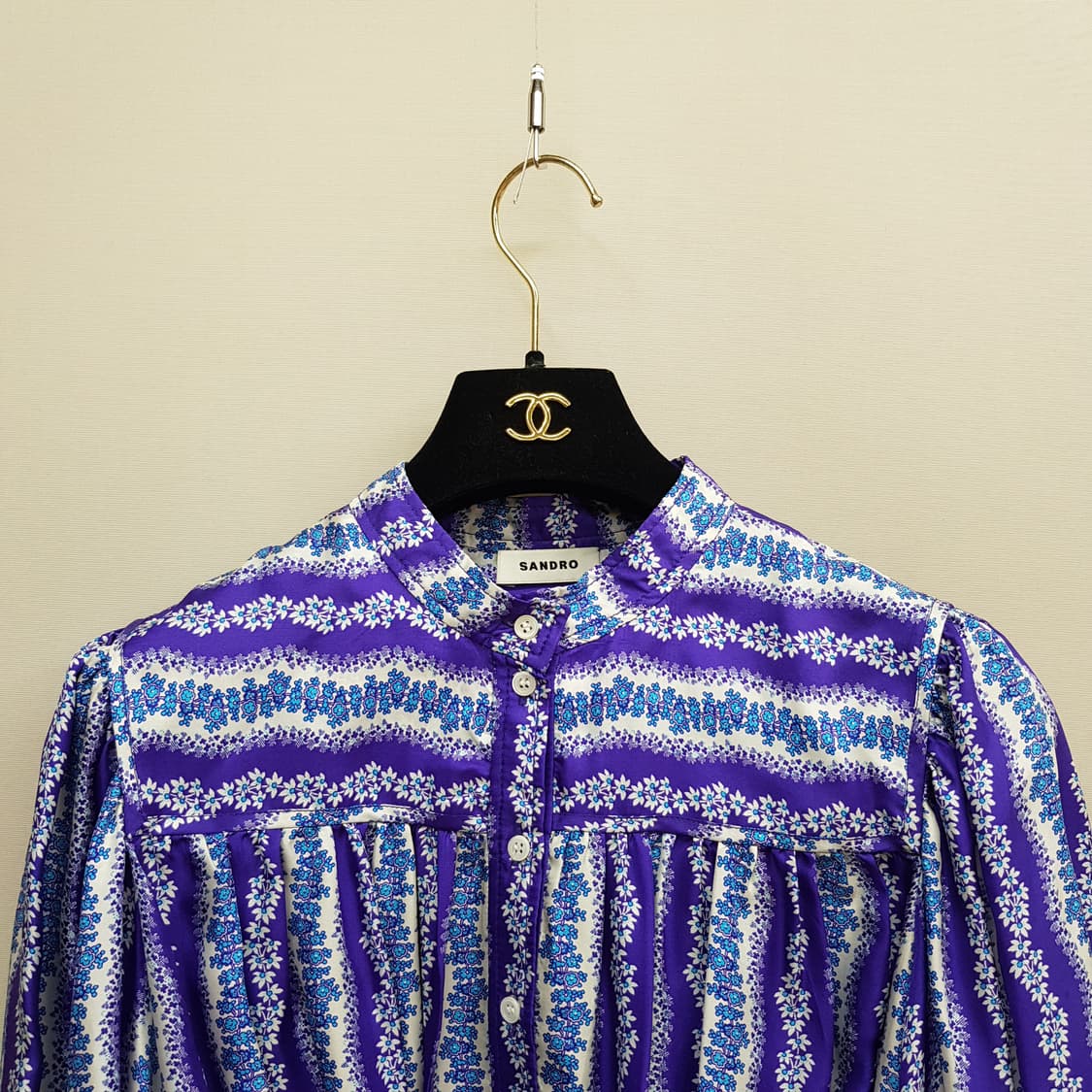 산드로 플로럴 패턴 리본 타이 블라우스 M사이즈 상품이미지3