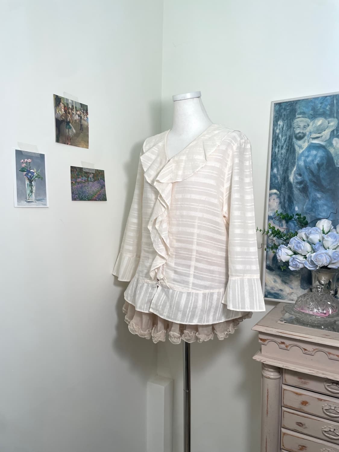 sheer coral cotton ruffle button blouse 상품이미지2