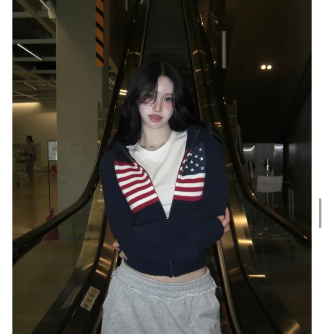 성조기 슬림핏 후드 니트 집업 상품이미지3