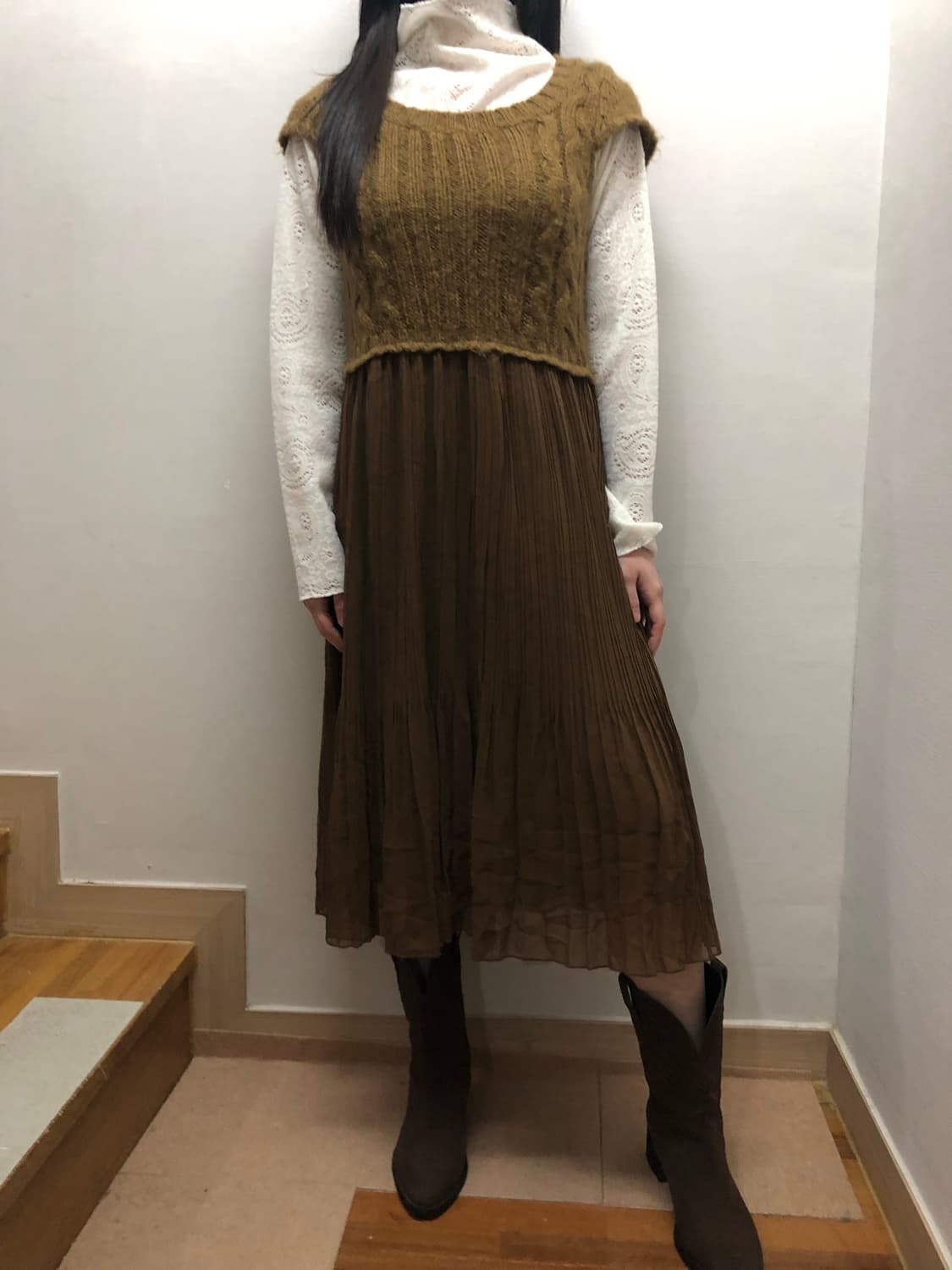 빈티지 브라운 니트 원피스 상품이미지3