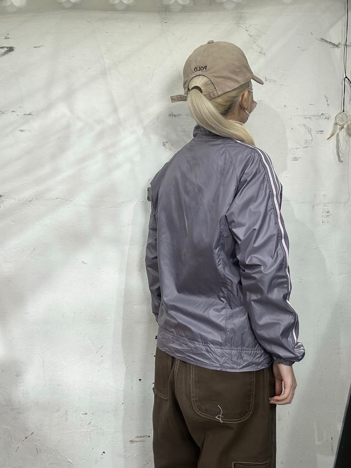 00s 아디다스 퍼플 사이드 라인 오버핏 바람막이 자켓 M 상품이미지3