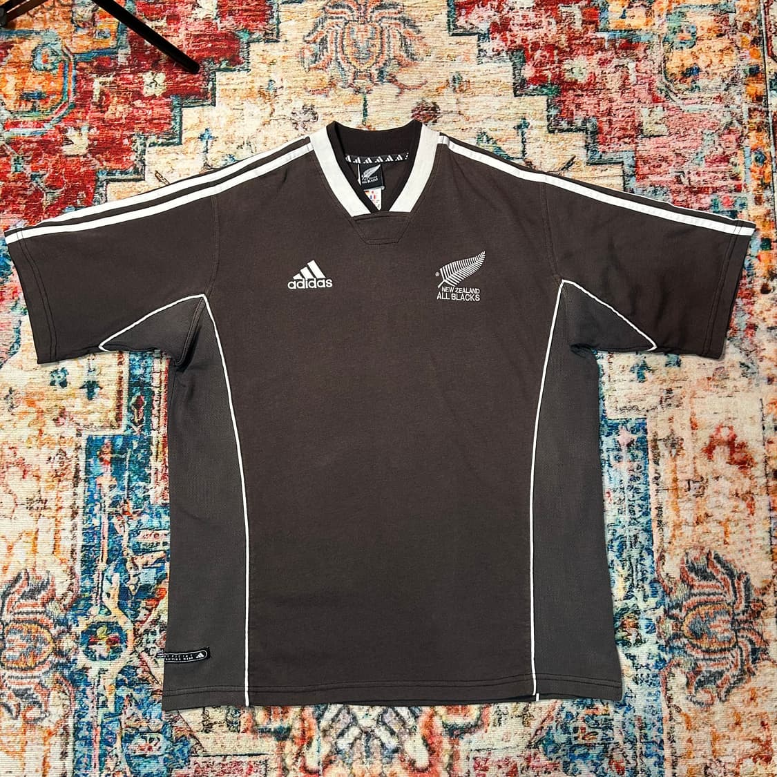 [L] 00s 아디다스 뉴질랜드 올블랙 럭비 반팔 상품이미지1