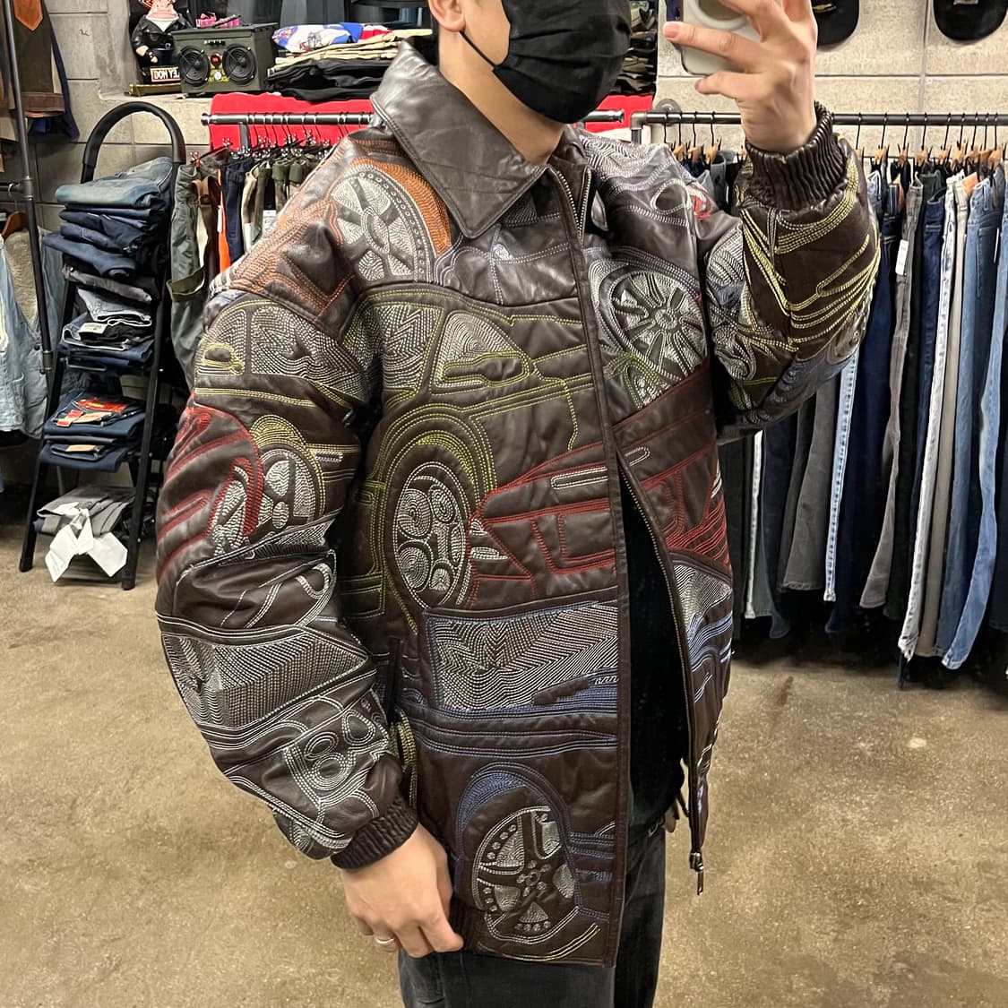 빈티지 오버 자수 가죽 자켓 (110-115) 상품이미지9