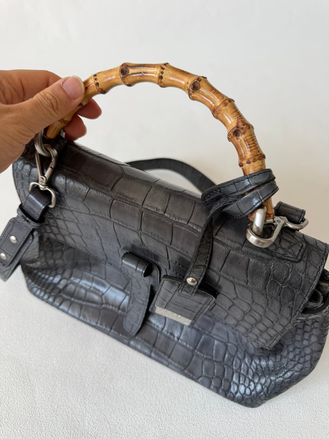 CLAUDIA 크로커패턴 뱀부 토트백(ITALY, 숄더 가능) 상품이미지5