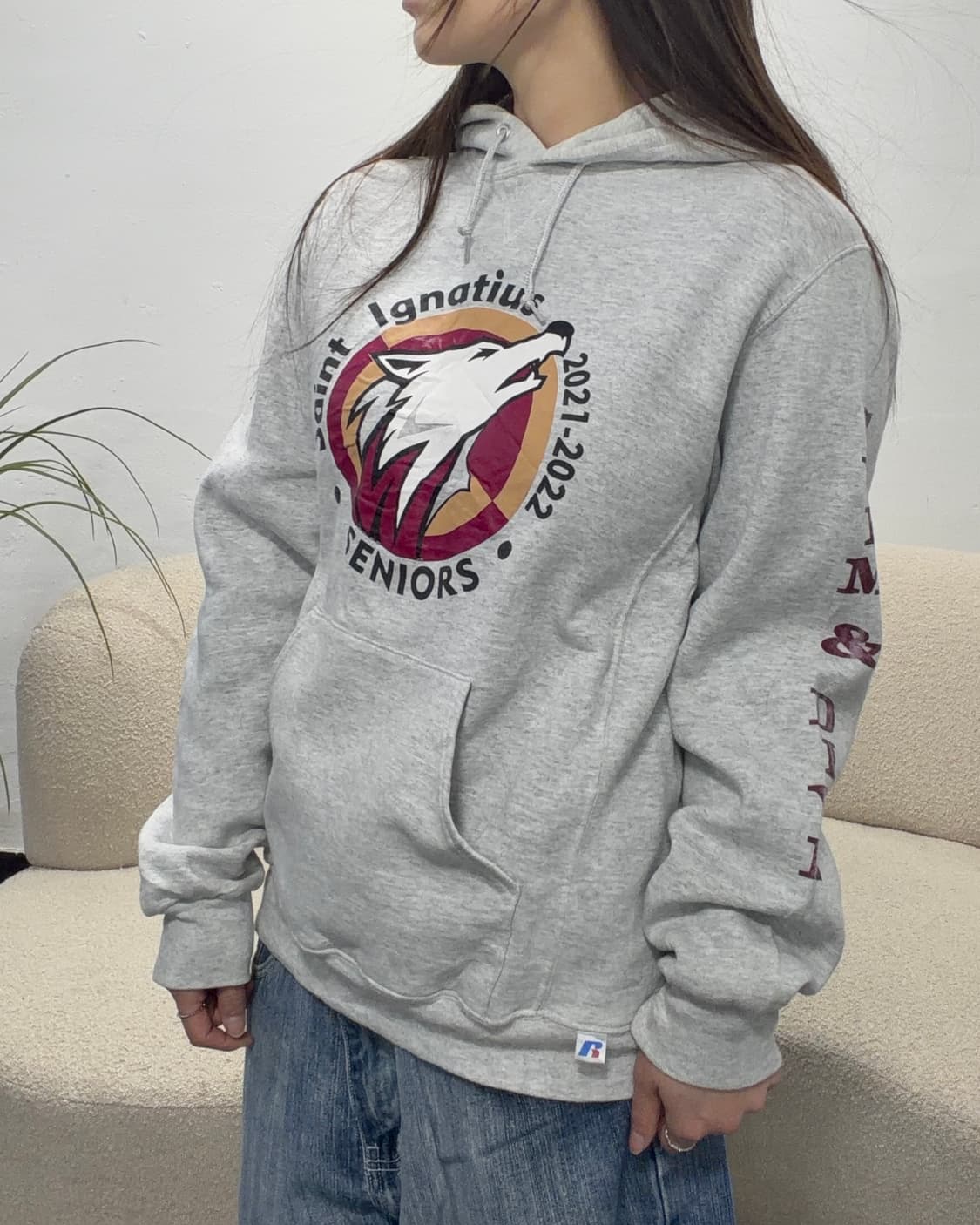 90s RUSSELL 그레이 그래픽 후드티 상품이미지2