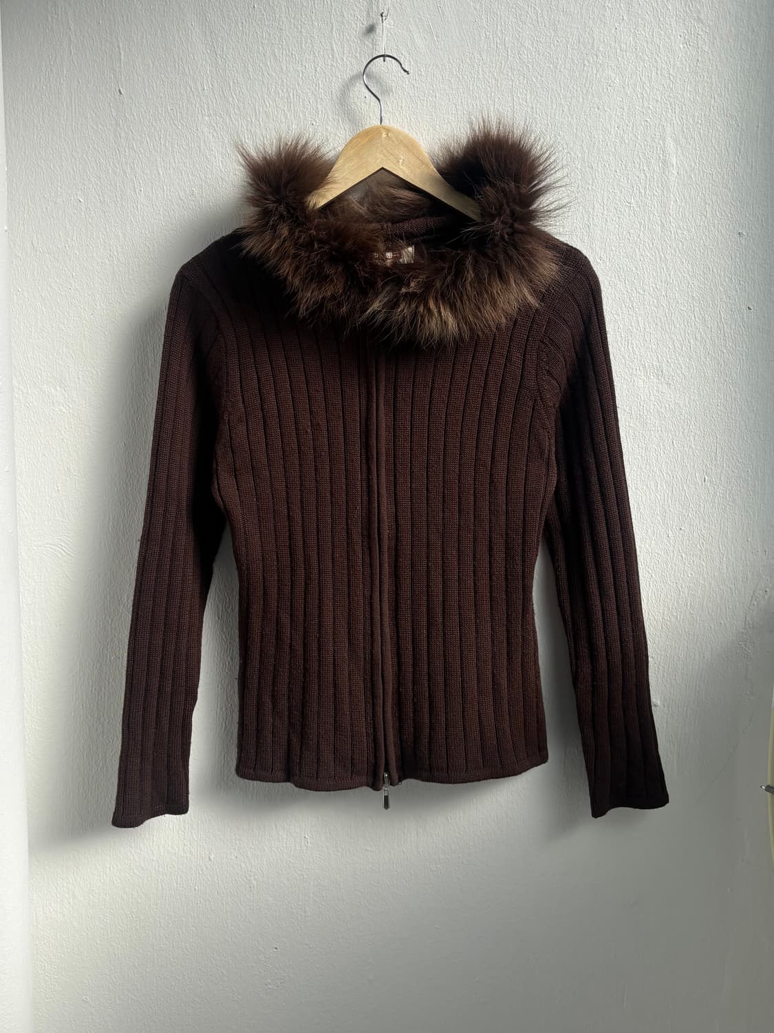 Vintage Brown Two-Way Fur Hood Zip-Up 상품이미지5