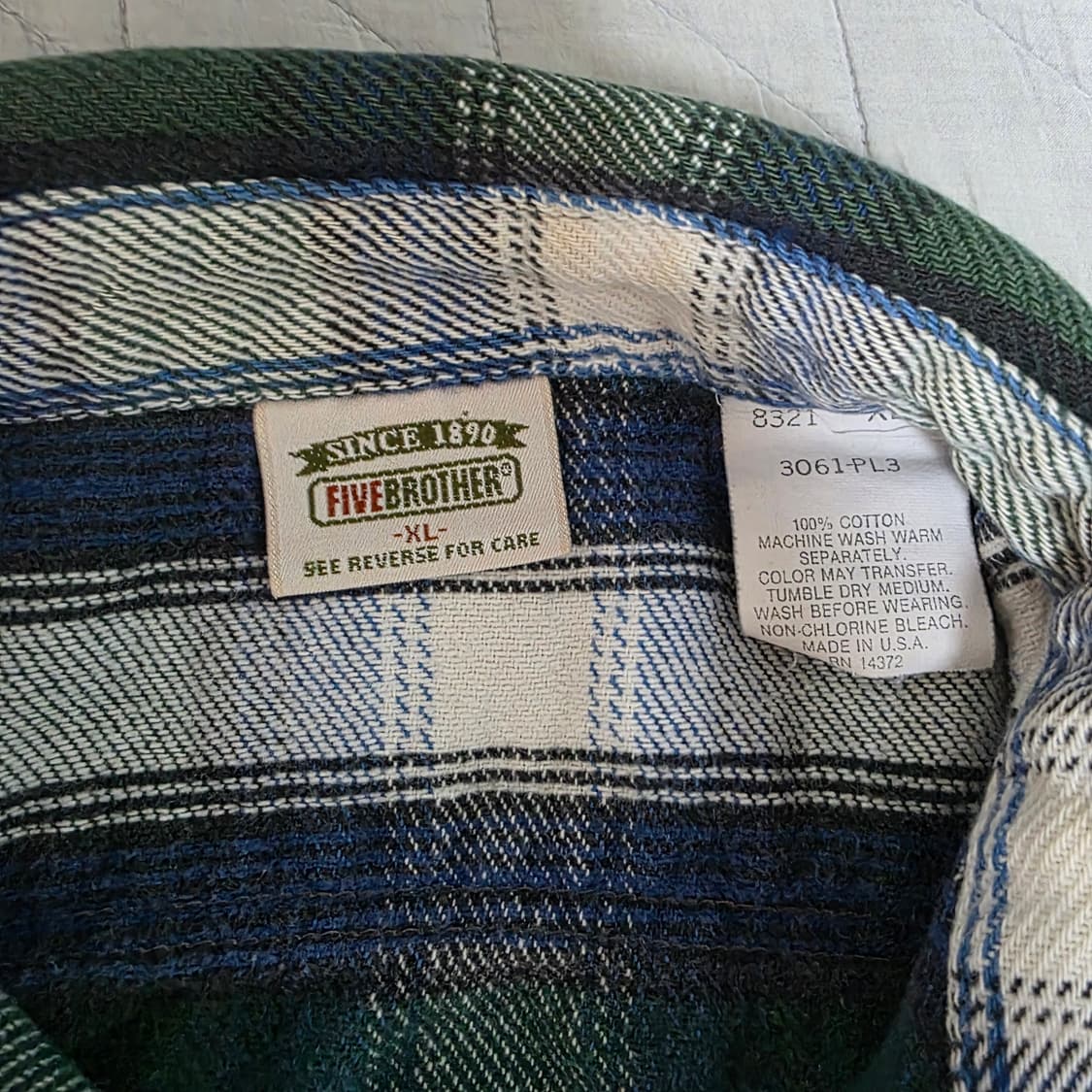 [XL] 90s 파이브 브라더 빈티지 플란넬 체크 셔츠 그린/블루 상품이미지6