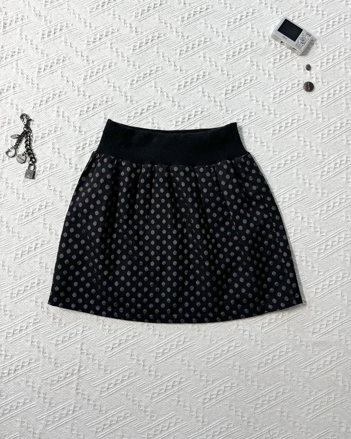 셔링 넥 레이어드 버튼 도트 패턴 스커트 2pcs SET 상품이미지10