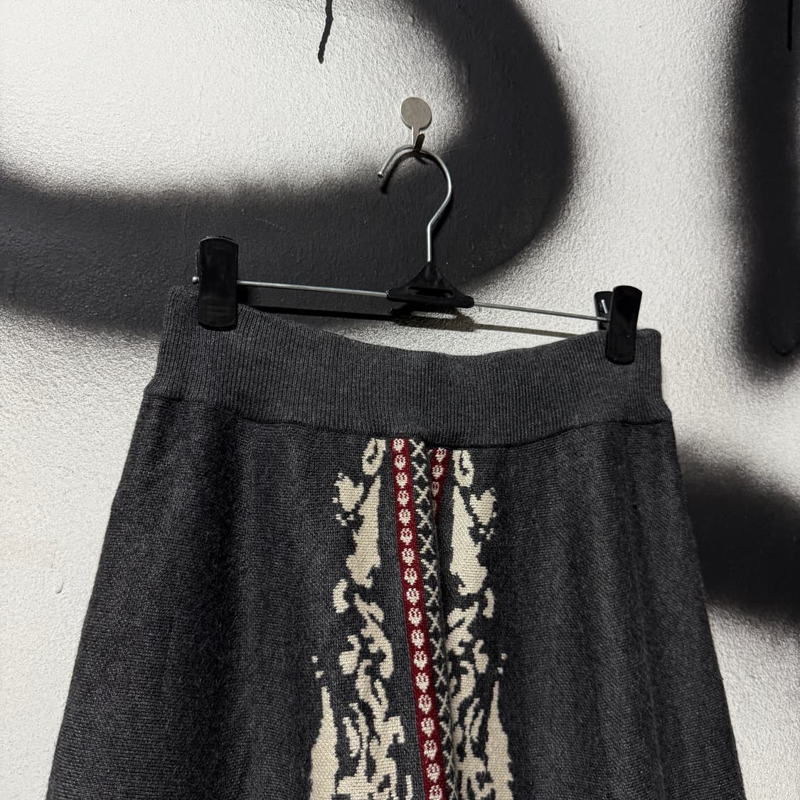 VTG 빈티지 오리엔탈 에스닉 패턴 울 혼방 밴딩 플레어 롱 스커트 상품이미지3