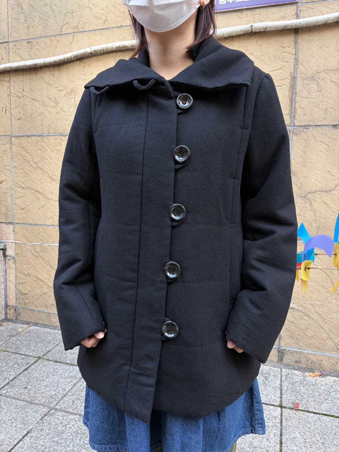 일본 빈티지 Stacy 버튼 하이넥 카라 숏코트  상품이미지2