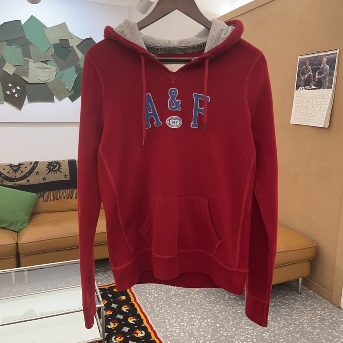 아베크롬비 Y2K 00's 딥레드 슬림핏 약기모 후드티 L C08536 상품이미지3