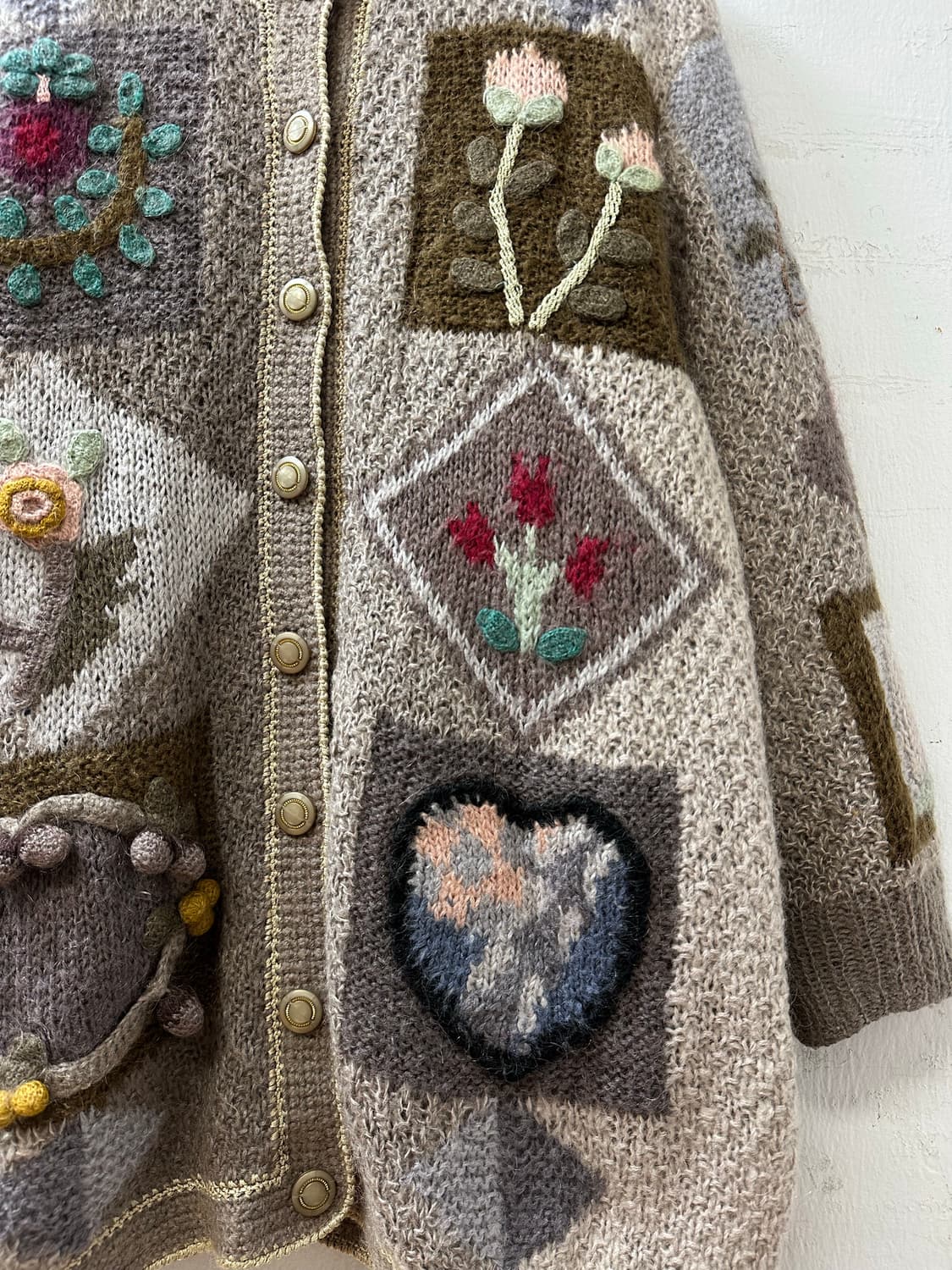 일본빈티지 모티브 뜨개 입체 패치 자수 스웨터 상품이미지2