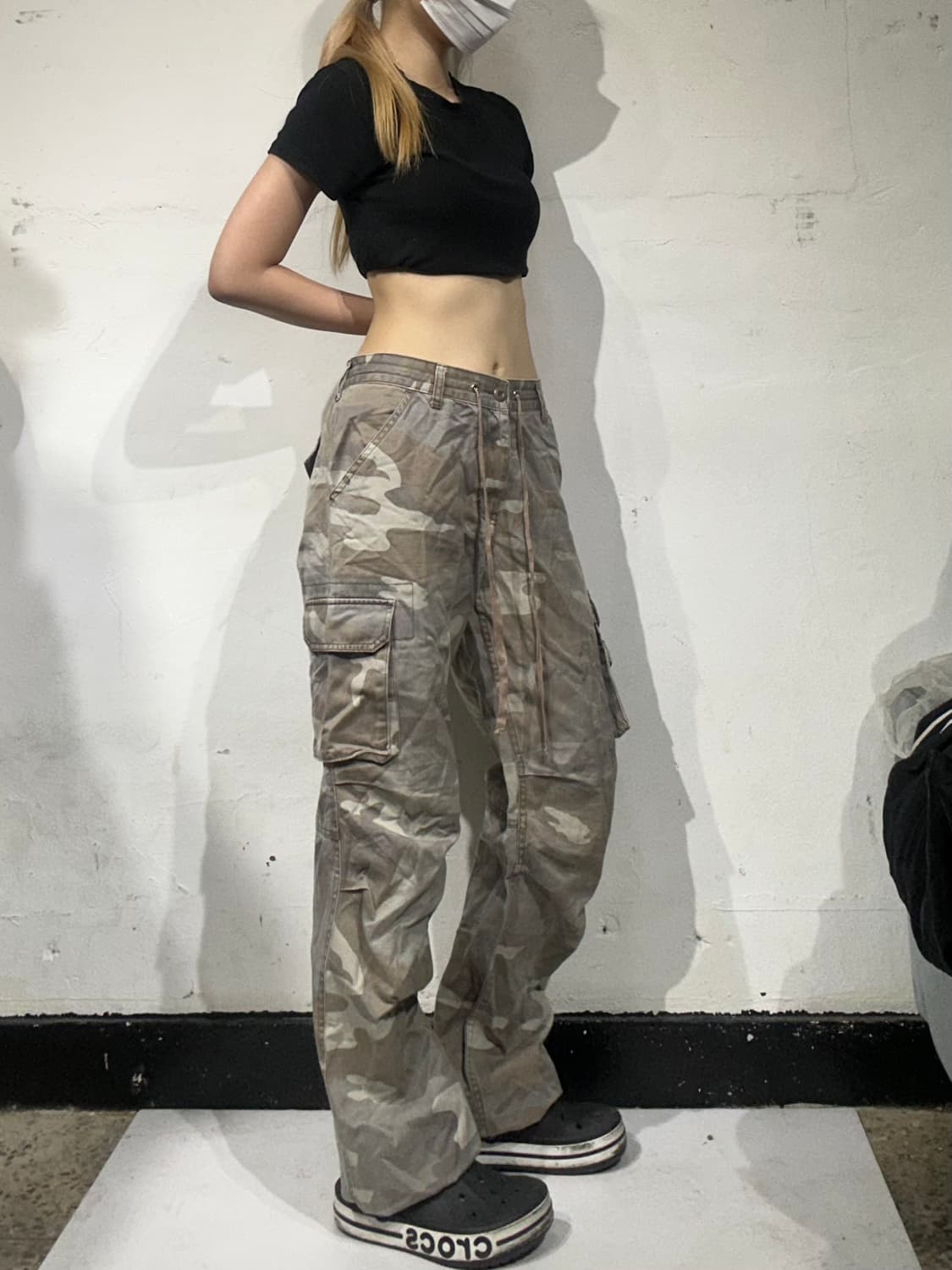 빈티지 베이지 카모 와이드 카고 팬츠 L 상품이미지1