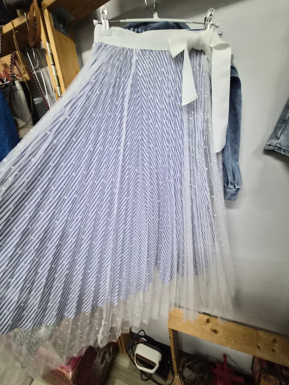 스톤비즈 벌룬 반팔 데님자켓.지고트 레이스 원피스 상품이미지7