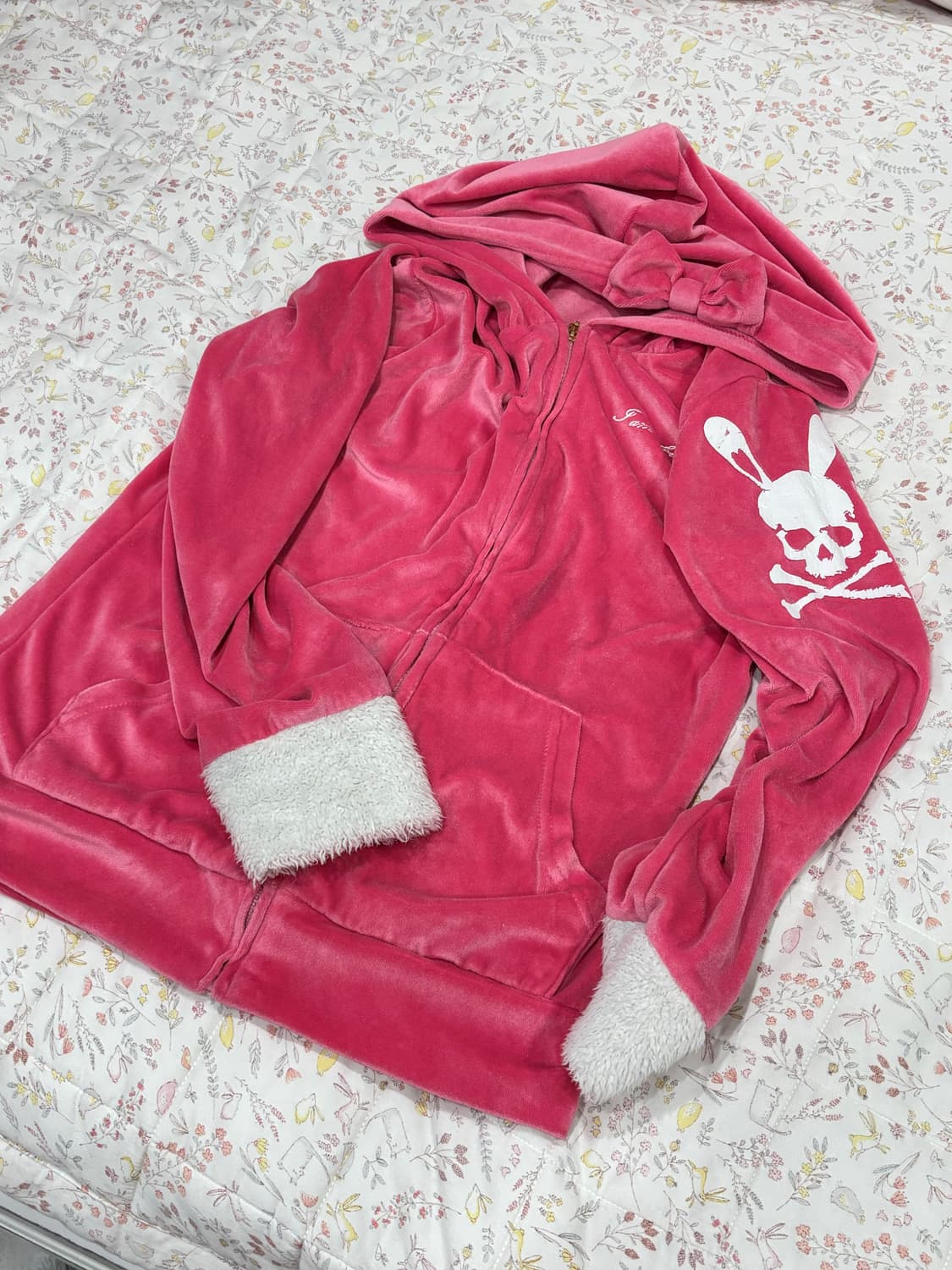 슈가돌 리본 핑크 벨벳 후드집업 갸루 펑크 걀펑  상품이미지1