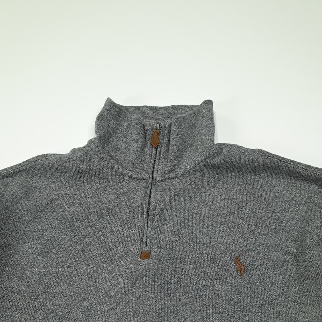 CL784 M 폴로 가죽풀러 헤더그레이 하프집업 니트 스웨터 상품이미지2