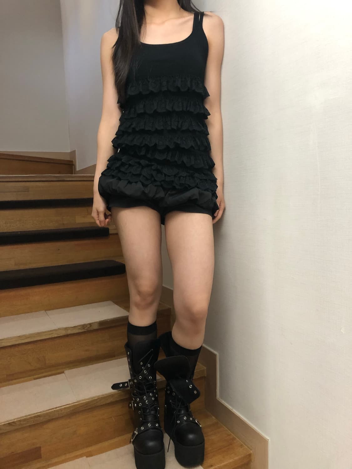 빈티지 블랙 프릴 슬리브리스 상품이미지5