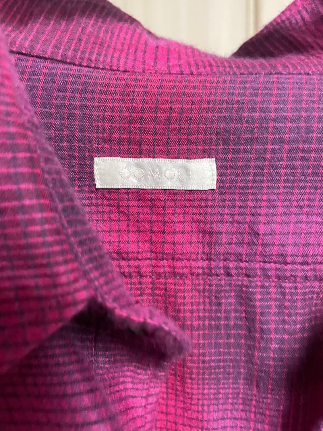 [2] 코모리 울실크 워크 체크 셔츠 핑크 상품이미지5