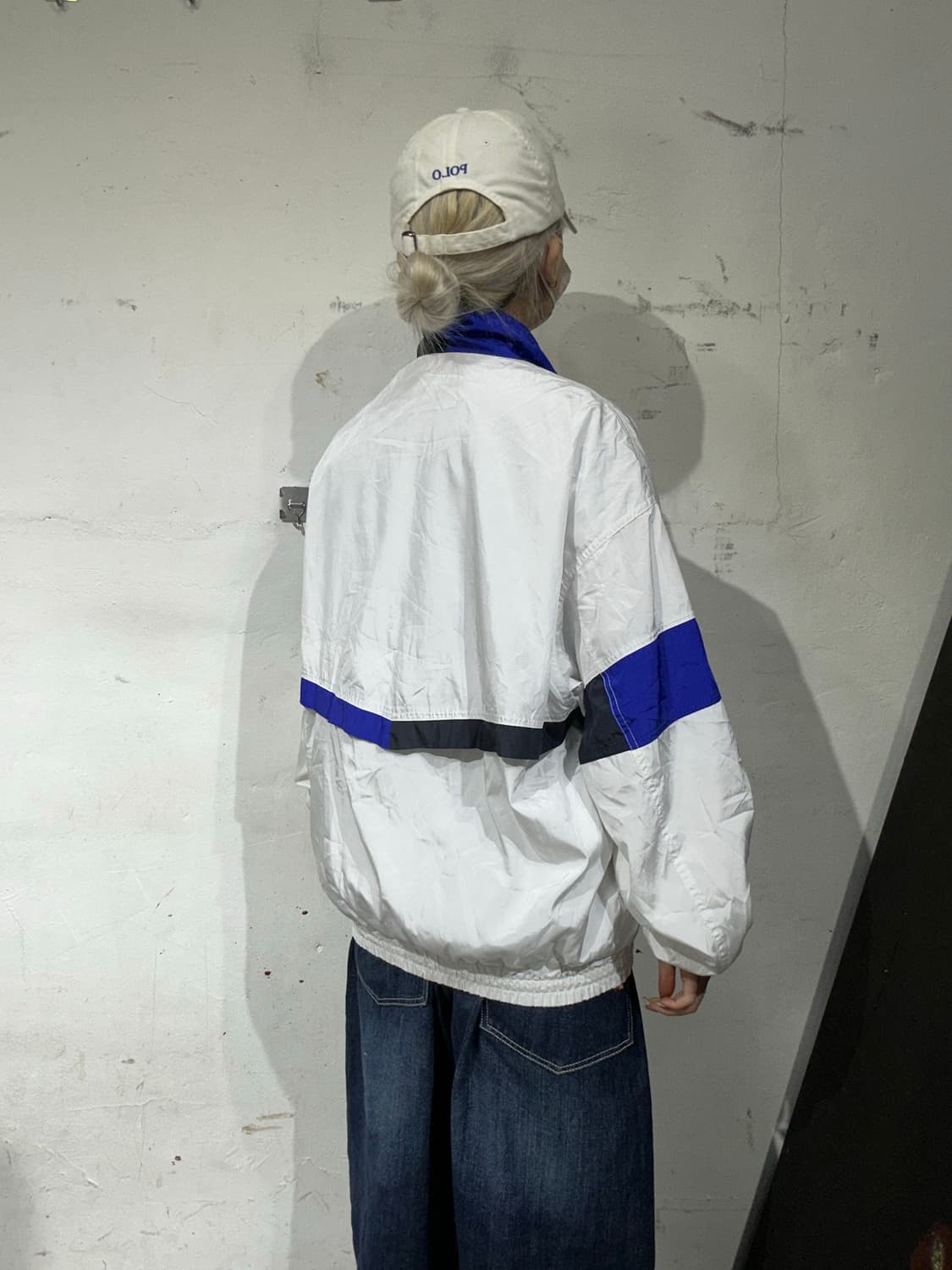 엘레쎄 올드스쿨 화이트 오버핏 바람막이 자켓 L 상품이미지3