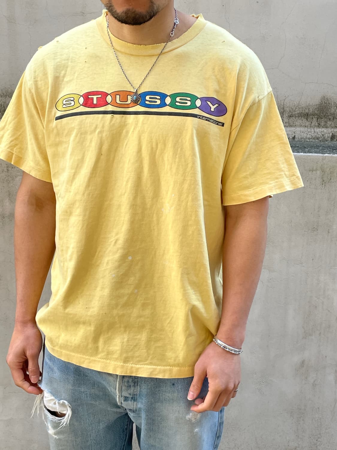 90s 스투시 8볼 페이드 옐로우 반팔티셔츠(USA Made) 상품이미지7