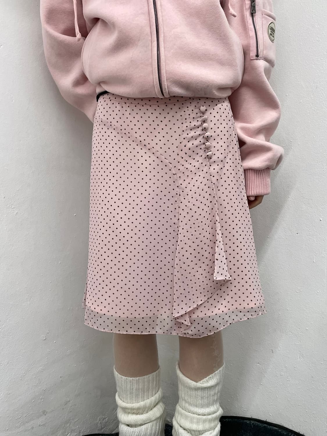 핑크 도트 버튼 시어 스커트 상품이미지2