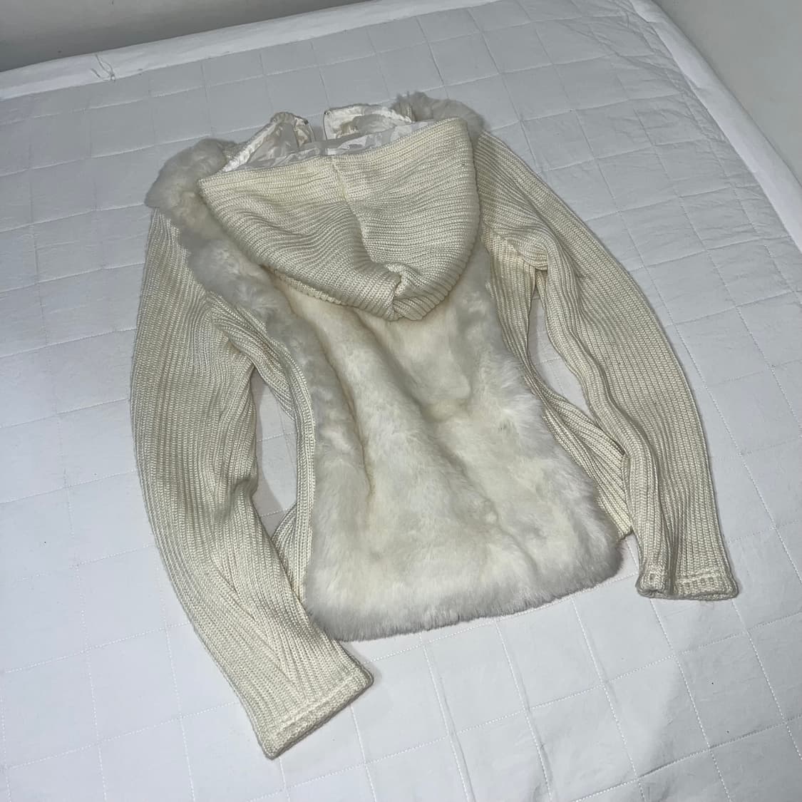 White fur knit hood zip up 상품이미지2