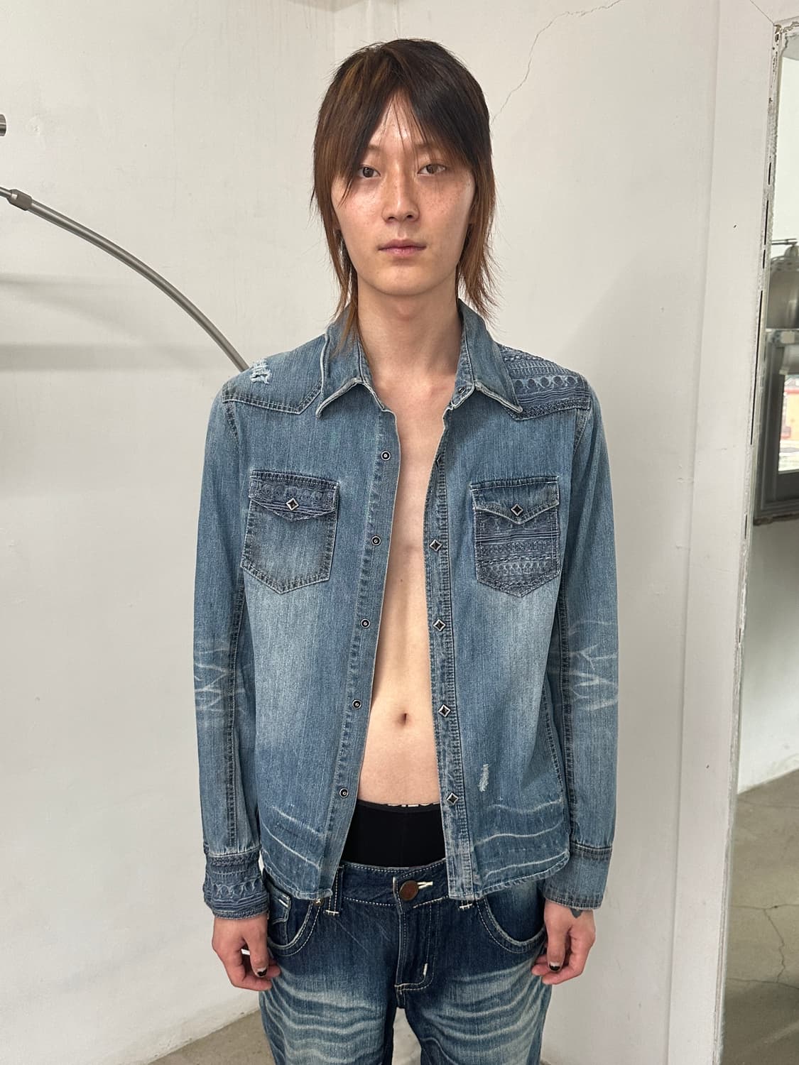 빈티지 웨스턴 크랙 워싱 데님 자켓 상품이미지1
