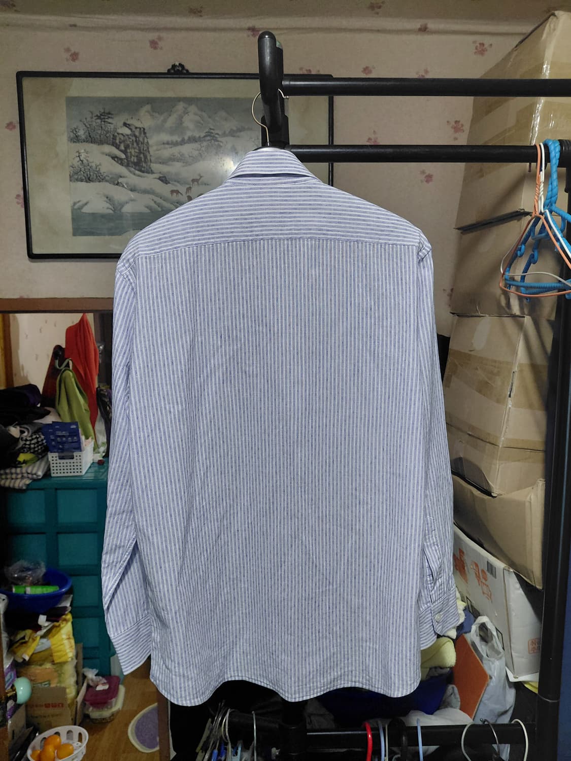 [갤럭시]수젤로 면,마 혼방 블루 도비 스트라이프 셔츠 95 상품이미지2