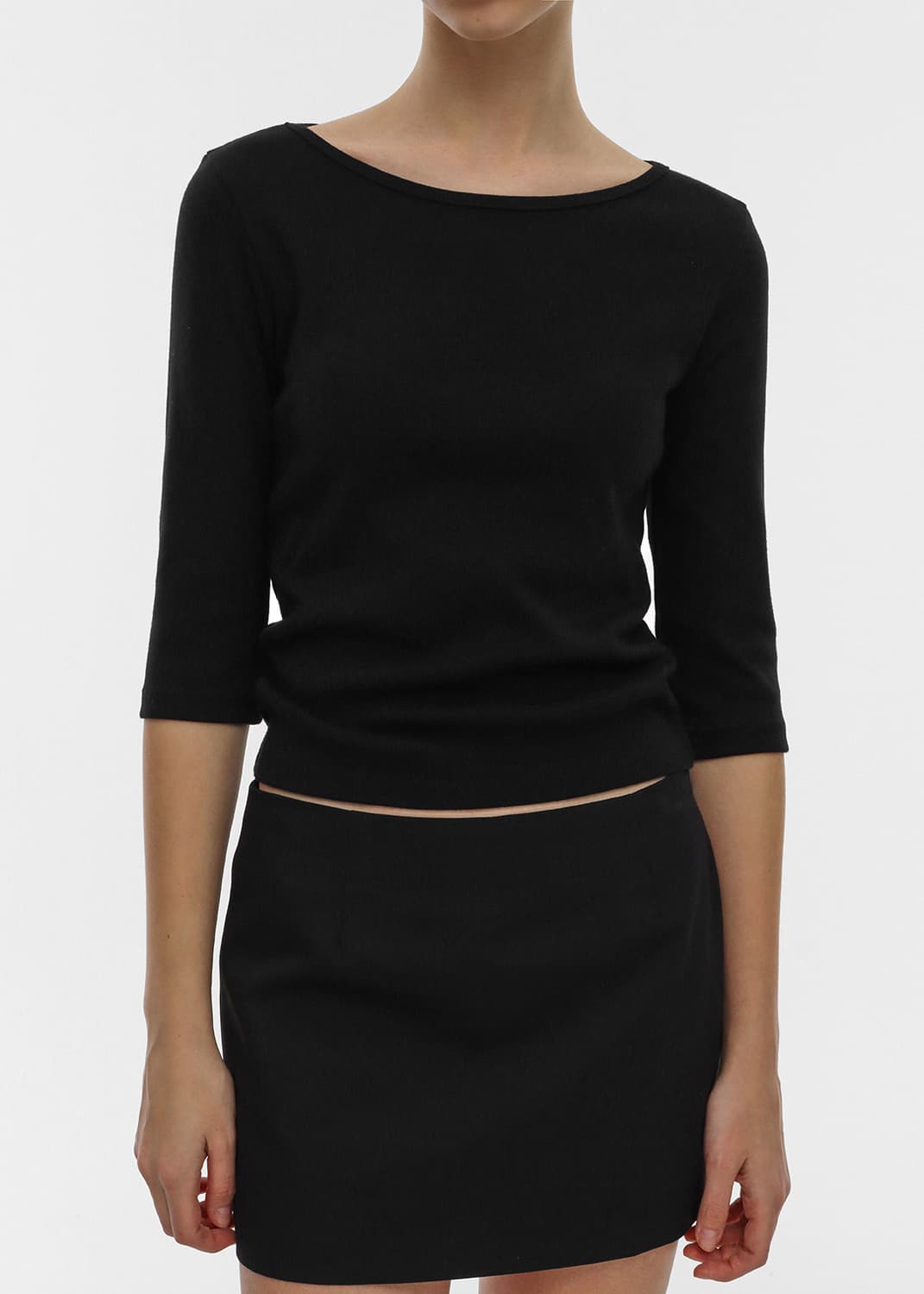 블랙업 스탠다드 보트넥 7부티 아이보리, 블랙 S 상품이미지5