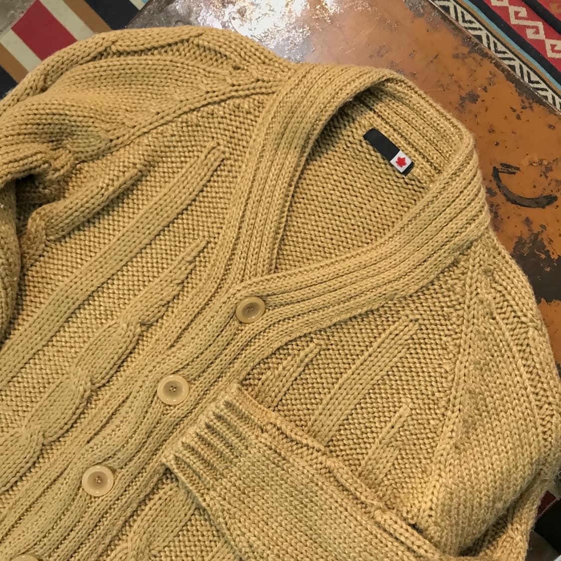 VTG 빈티지 다크브라운 헤비코튼 케이블 하찌 가디건 자켓 남성 110 상품이미지3