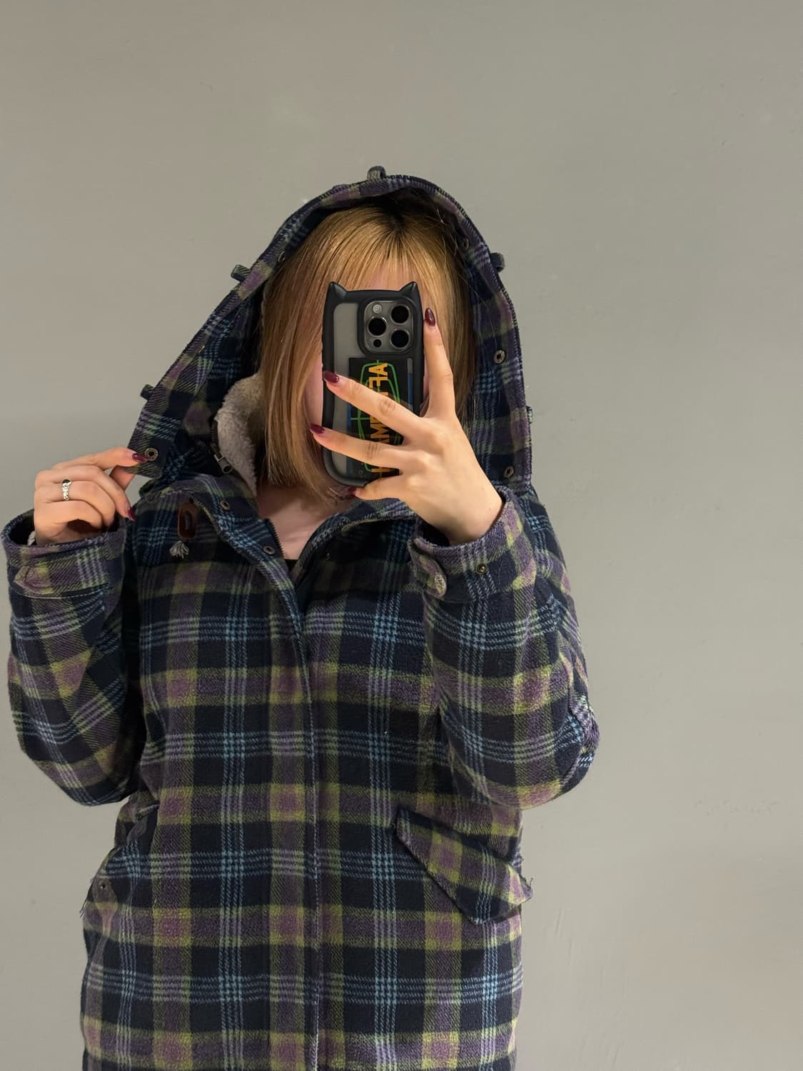 check pattern high-neck detail coat 상품이미지5