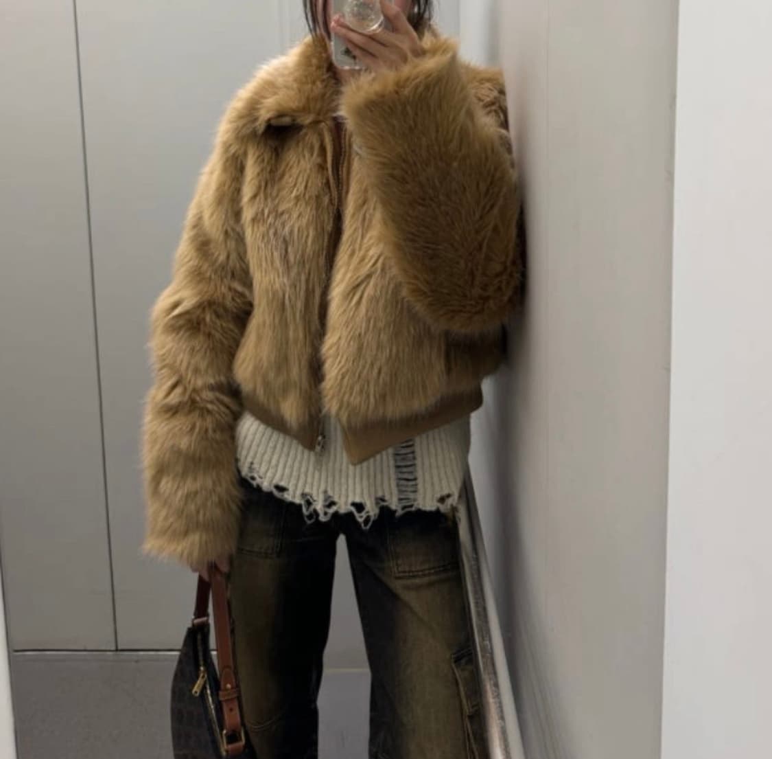 글로니 퍼 자켓 Glowny Livan Fur Jacket Camel 상품이미지1