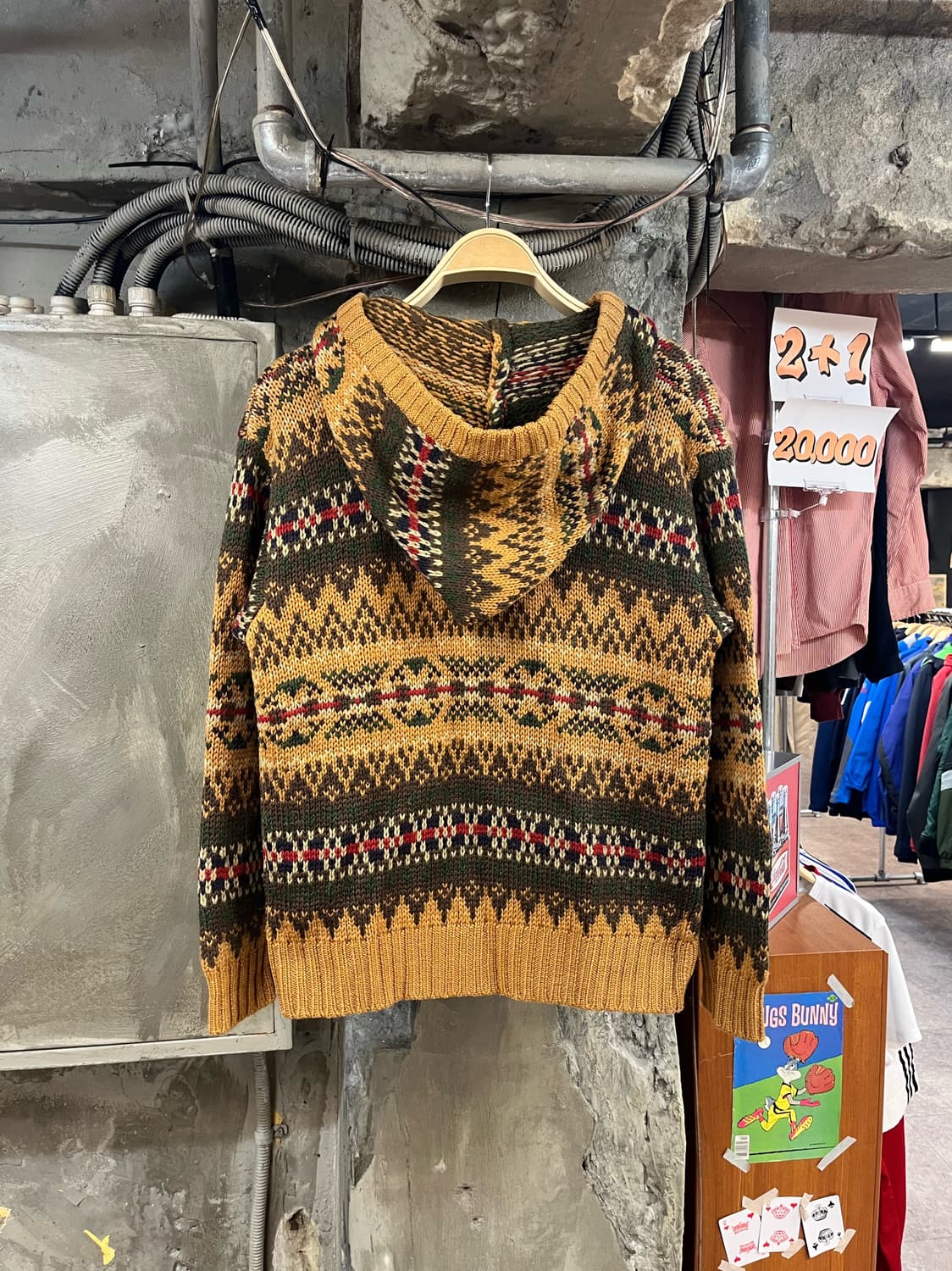 빈티지 노르딕 패턴 후드 가디건 카멜 M #csz2978 상품이미지2