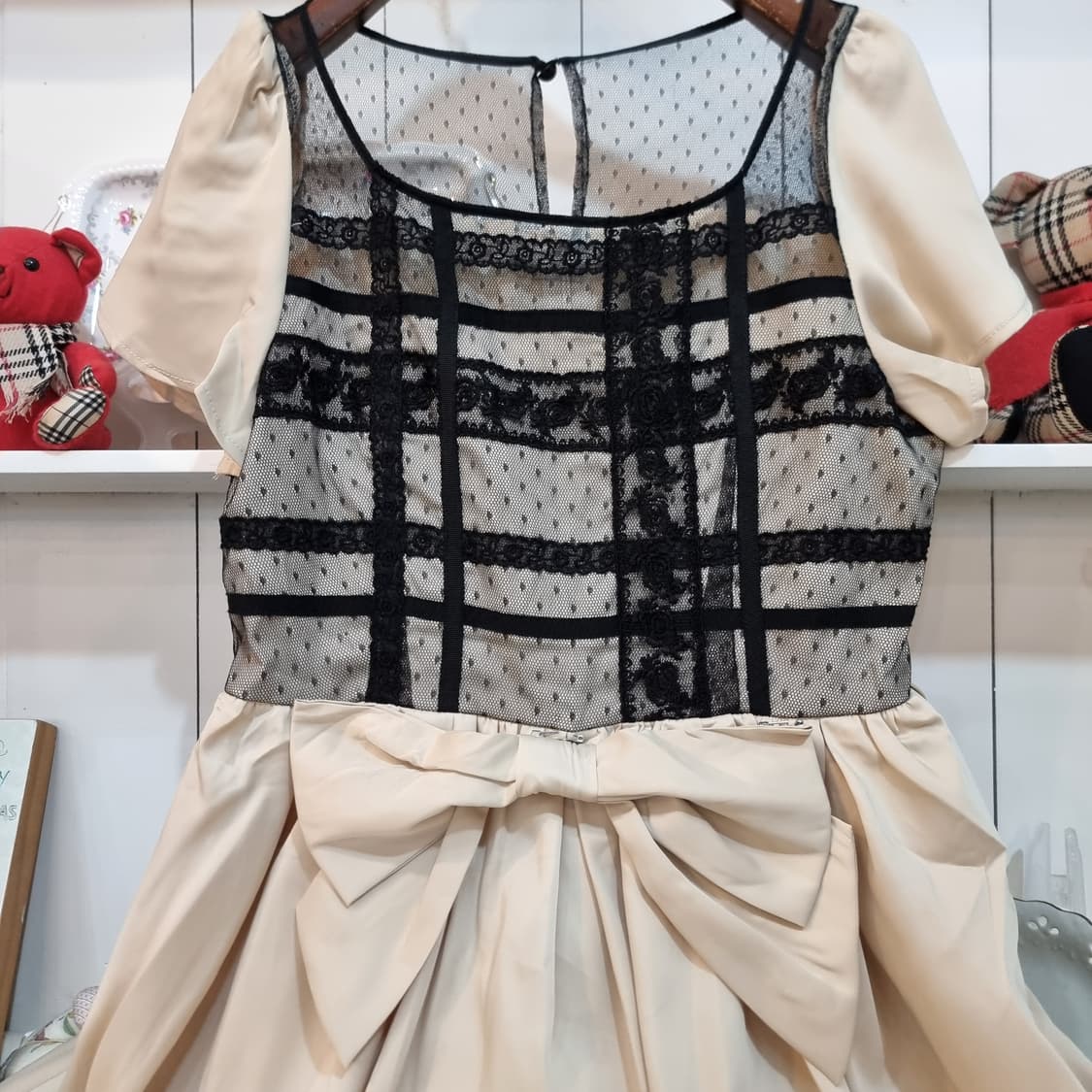 블랙 레이스 배색 쉬폰 원피스 상품이미지2