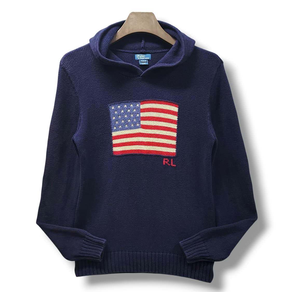 [S] 폴로 네이비 성조기 후드 니트 상품이미지1