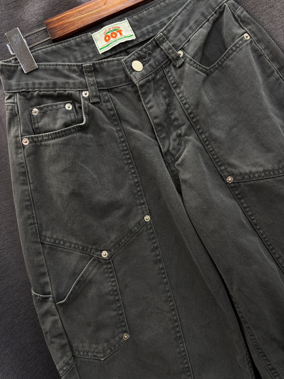 OOT 블랙 워크웨어 카펜터 데님 팬츠 흑청 와이드 벌룬 상품이미지2