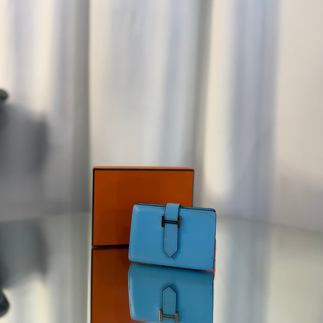 [정품] 에르메스 베안 컴팩트 카드지갑 블루 y각인 상품이미지4