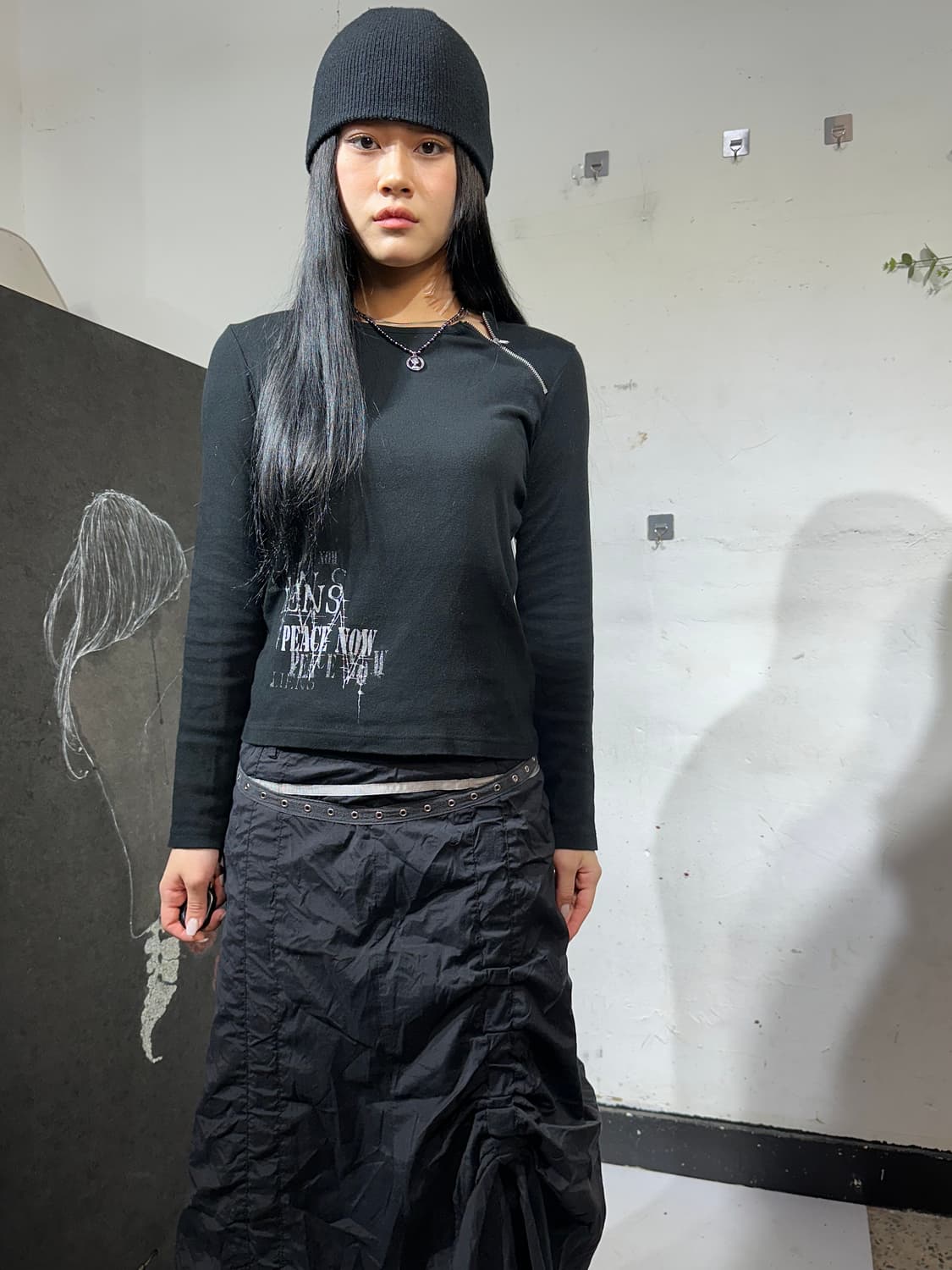 JPN peace now 사선 절개 날개 프린팅 고딕 슬리브 M 상품이미지4