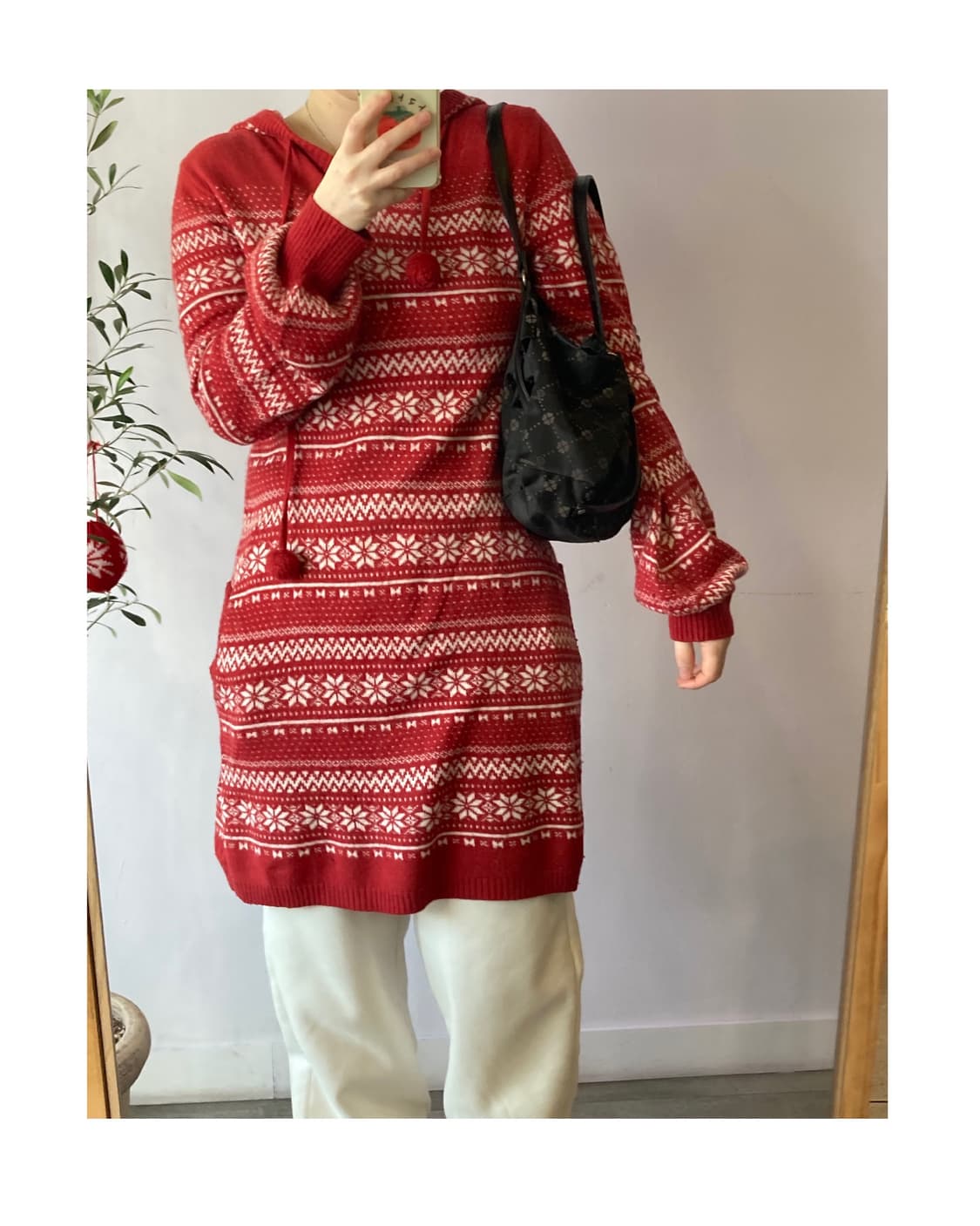 노르딕패턴 후드 니트 원피스 상품이미지1